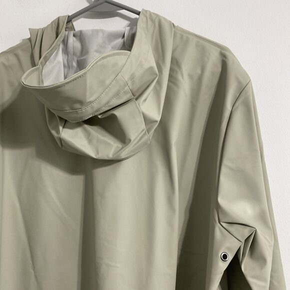 Rains Jacket Unisex Women's Men's L Cement Snap Front Short Hooded Coat NEW - Picture 13 of 16